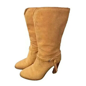 Ralph Lauren Collection Purple Label Mid-Calf Leather Heel Boots 7.5 Tan $995
